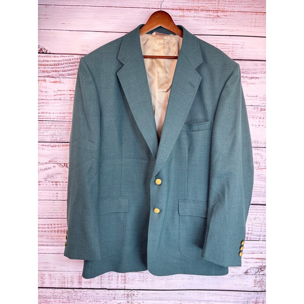Deadstock Vintage JC Penney Spruce Green Gold Button Blazer 44L‎ Wool Blend